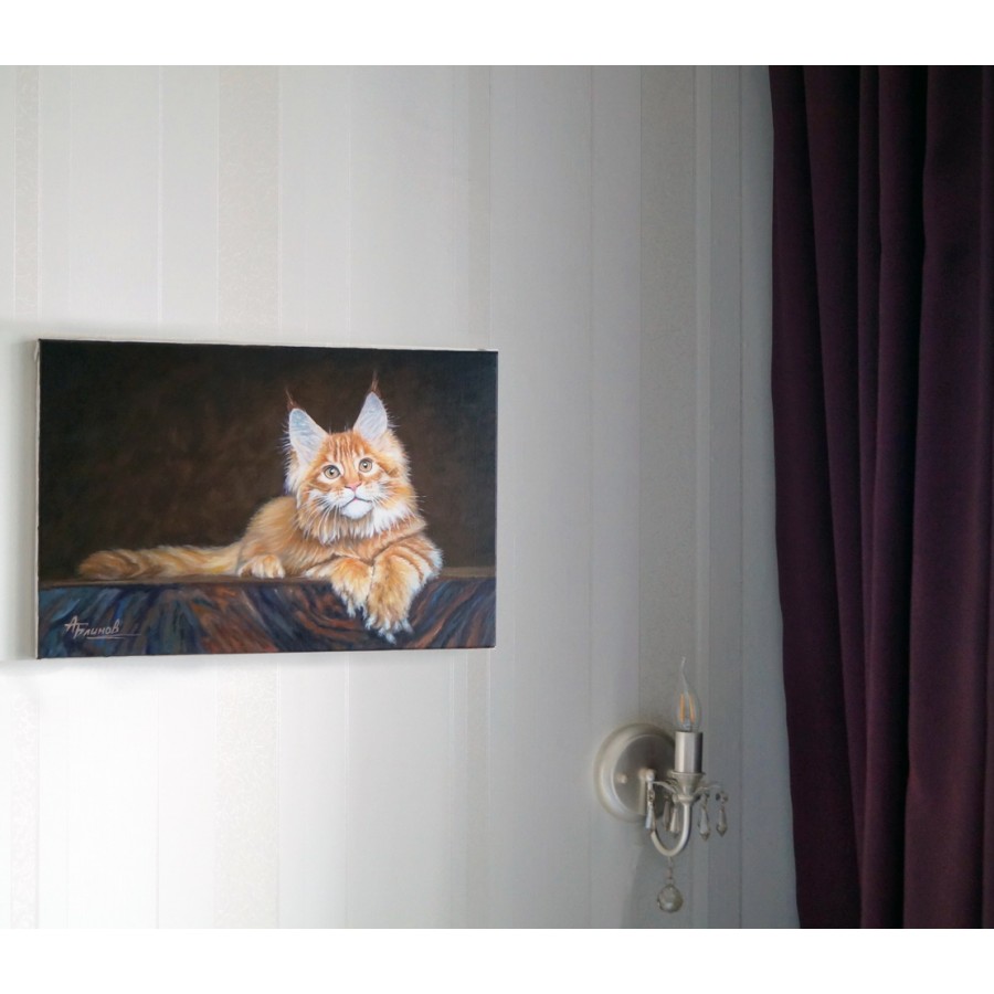 Картина маслом с фотографии. Рыжий кот.